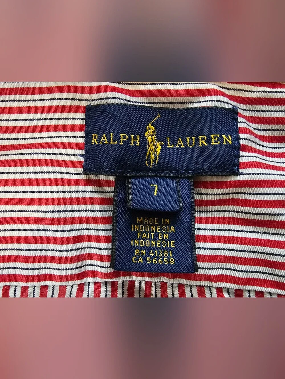 Ralph Lauren Boys Long Sleeve Cotton Red & Black Striped Dress Shirt Size 7